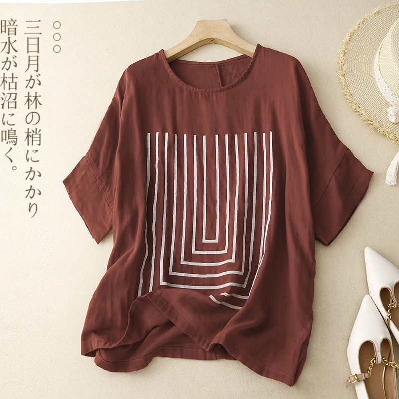2023 Summer T-Shirt Women\'s Double Cotton Yarn Loose Bat Sleeve Casual T-shirt Tops Tees Oversized T Shirt Kimono Mujer