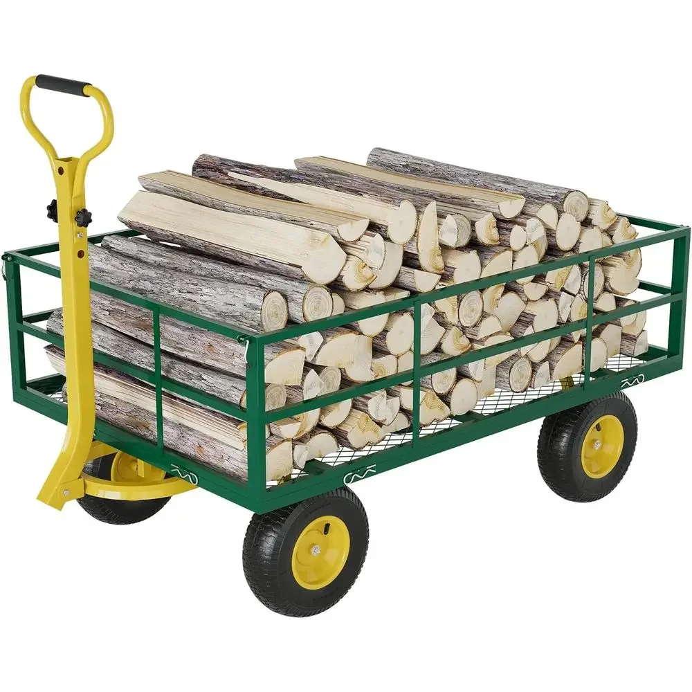 

Heavy-Duty Steel Garden Cart, 1200 lbs Capacity, 13 All-Terrain Tires, Removable Mesh Sides, 180° Rotating Handle