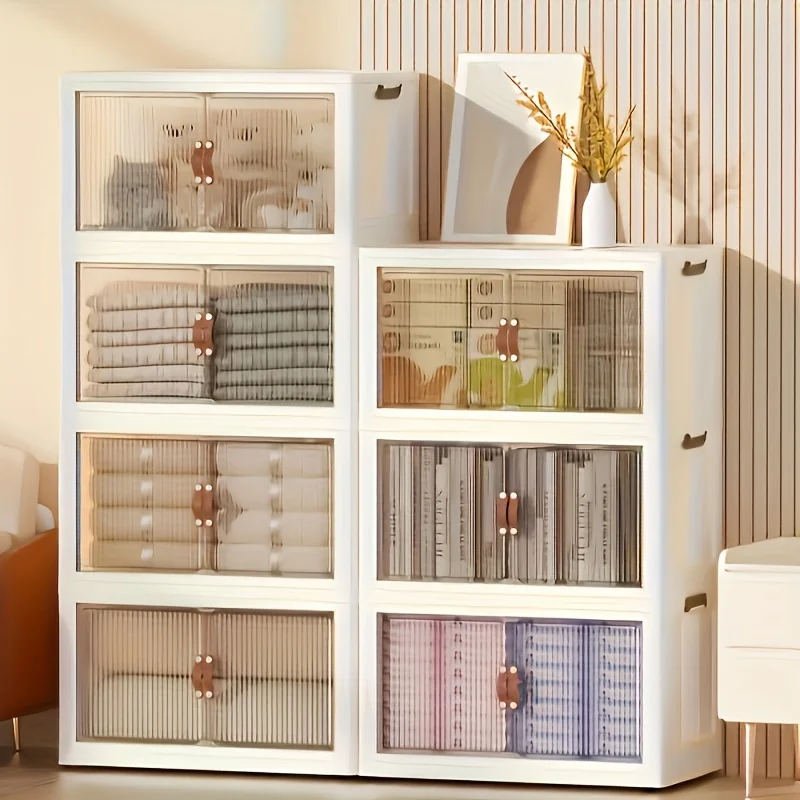 

1set Large Capacity Storage Cabinet - Spacious Foldable Design with 3/4 Layers, Door, and Wheels - Perfect for Organizing