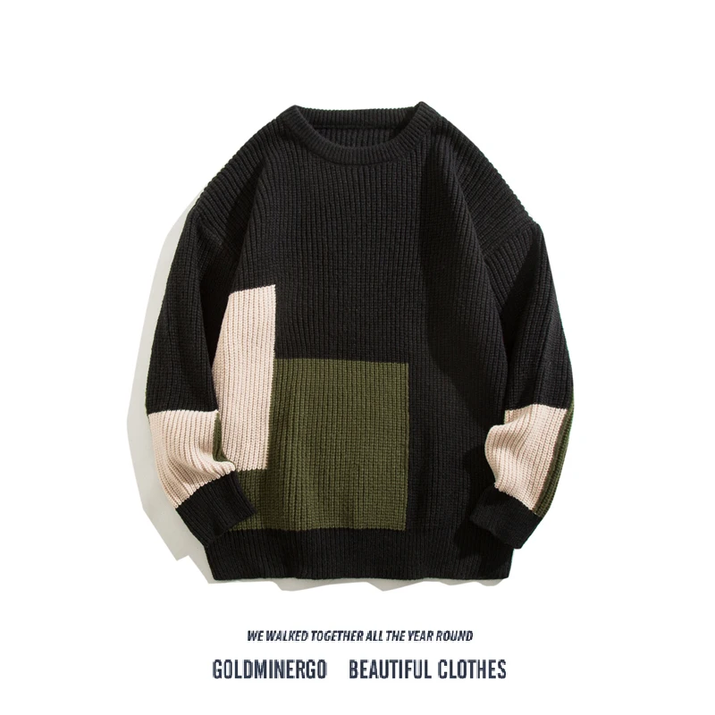 

Ретро-свитер с круглым вырезом, свободного кроя, повседневный, в стиле пэчворк, с цветными блоками, осенне-зимний, модный, уличный стиль