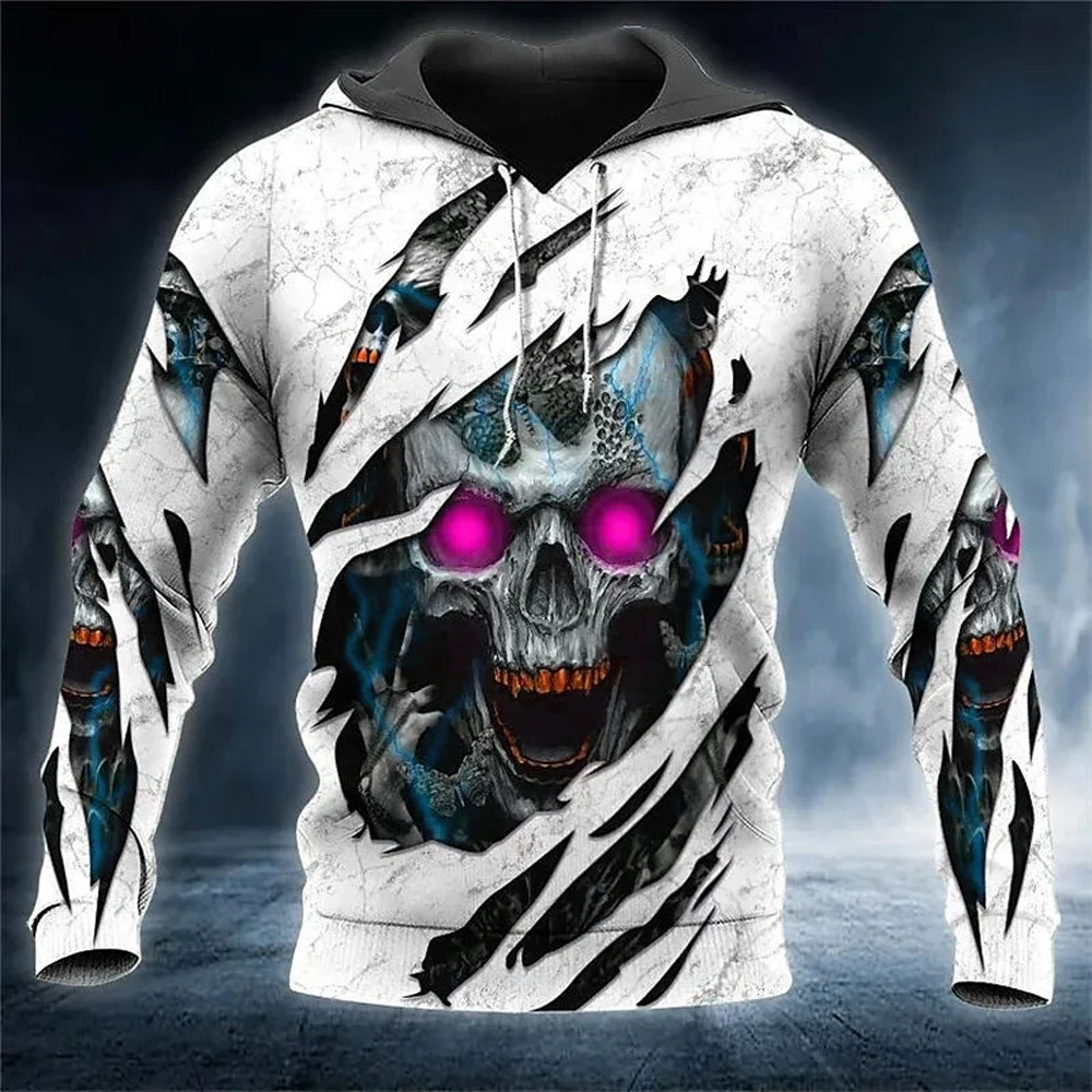 Men's Skull Printed Hoodie Men's Badminton Breathable Hoodie Men's Autumn and Winter Clothing Men's Street Boutique Casual Top