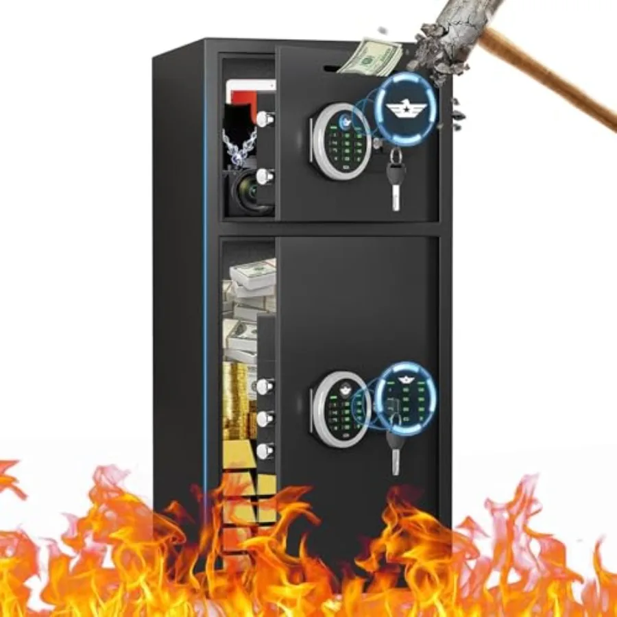 

Home safe box for money and valuables: 6.0 cu ft fireproof waterproof steel security box with mute function, LED light, digital