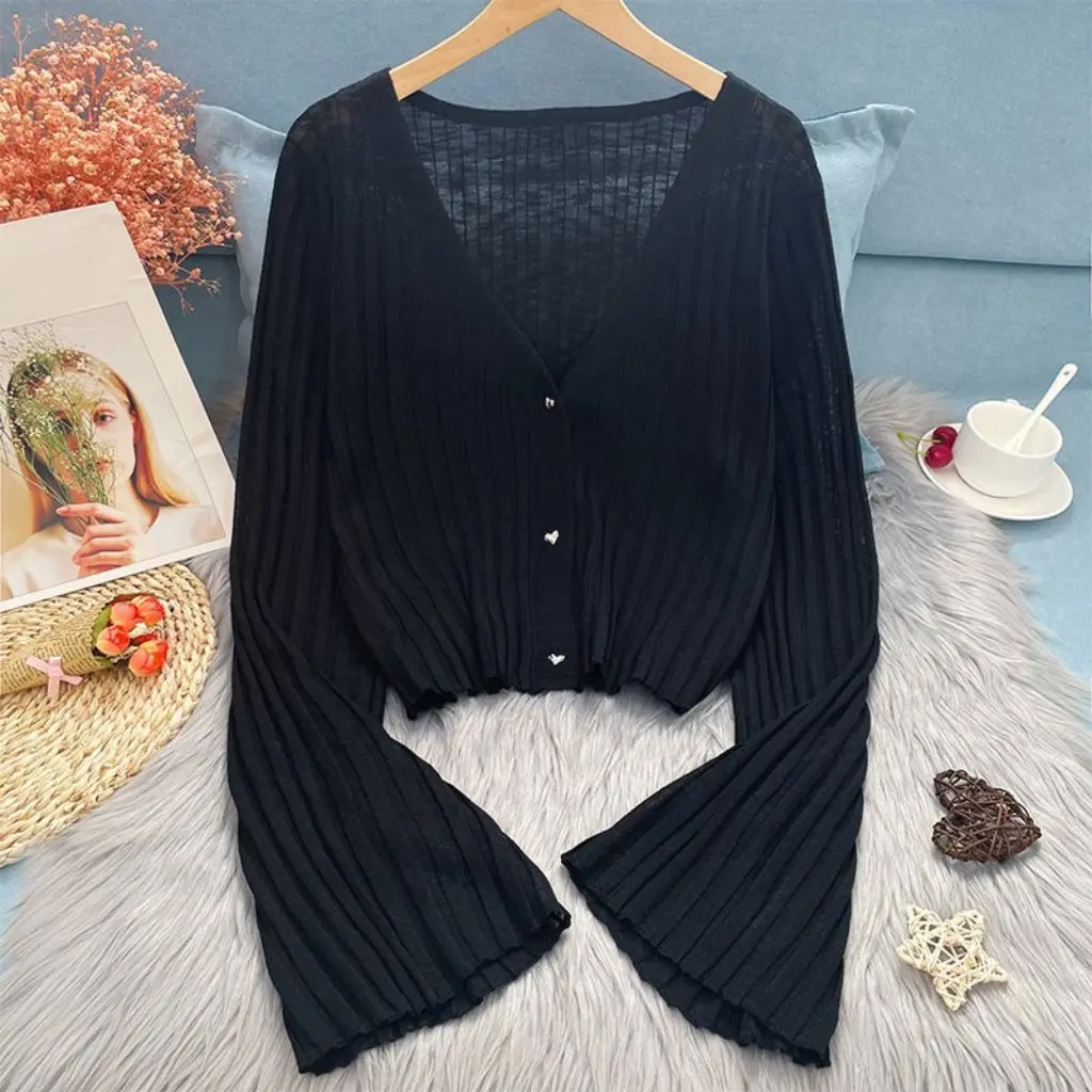

Women's Thin Knitted Cardigan Summer Green Ice Silk Jacket Loose Cover up with Shawl Sunscreen Blouse for Casual Wear