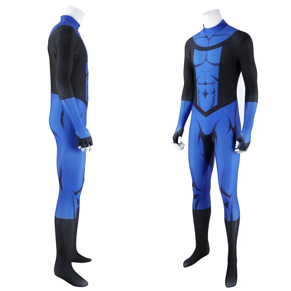 Mark Grayson Cosplay Tak Terkalahkan Musim 3 Mark Kostum Biru Elastis 3D Dicetak Zentai Setelan Masker Pakaian Halloween Custom Made