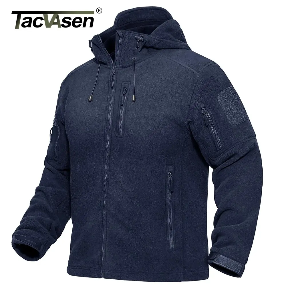 TACVASEN Winter Fleece Jacket Mens Full Zip Hood Camping Hiking Warm Jackets Hiking Workwear Winter Jacket Outwear Windbreaker