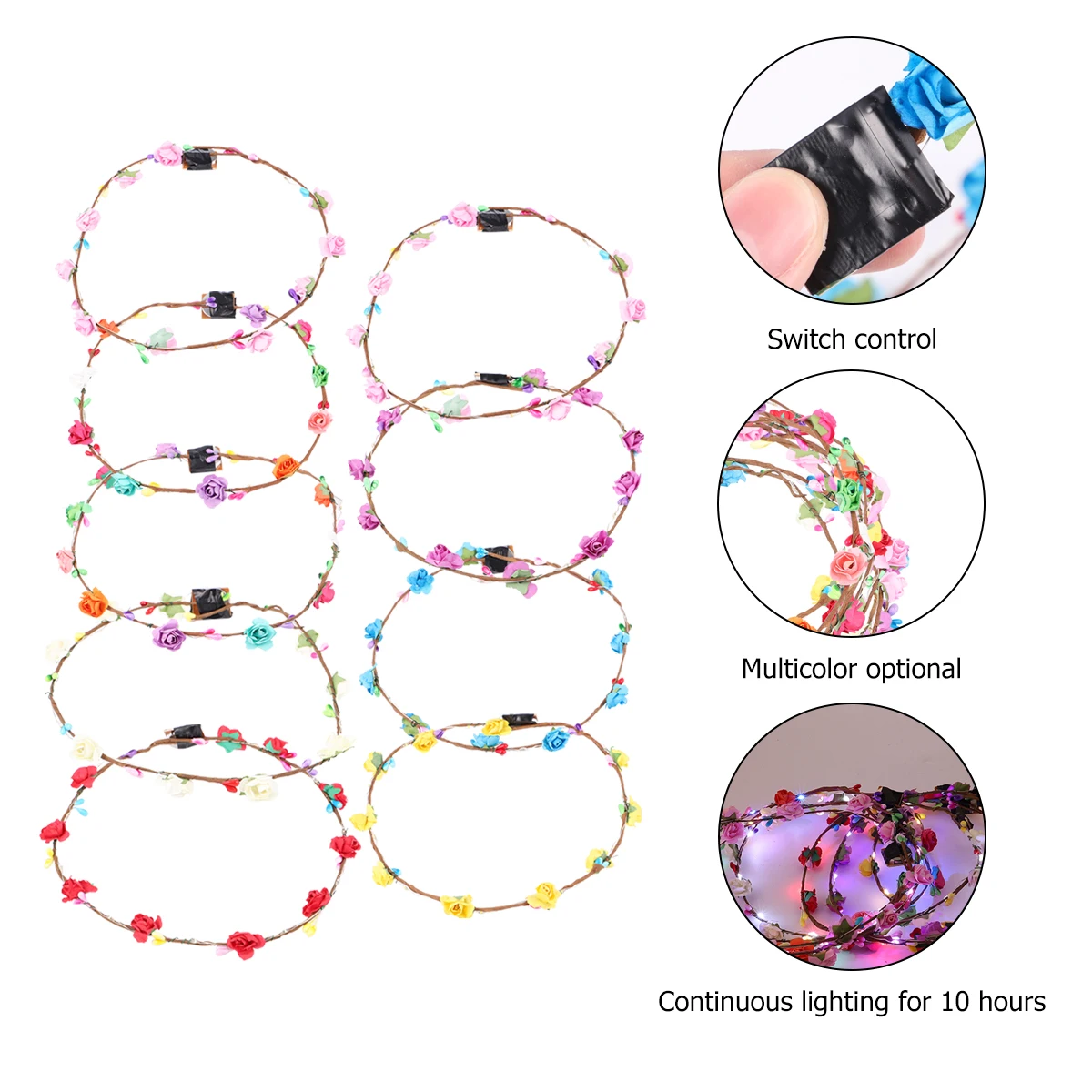 

9 Pcs Glowing Flower Headbands Crown Rattan Wreath Hair Accessories for Girls Party Headdress Wedding Christmas New