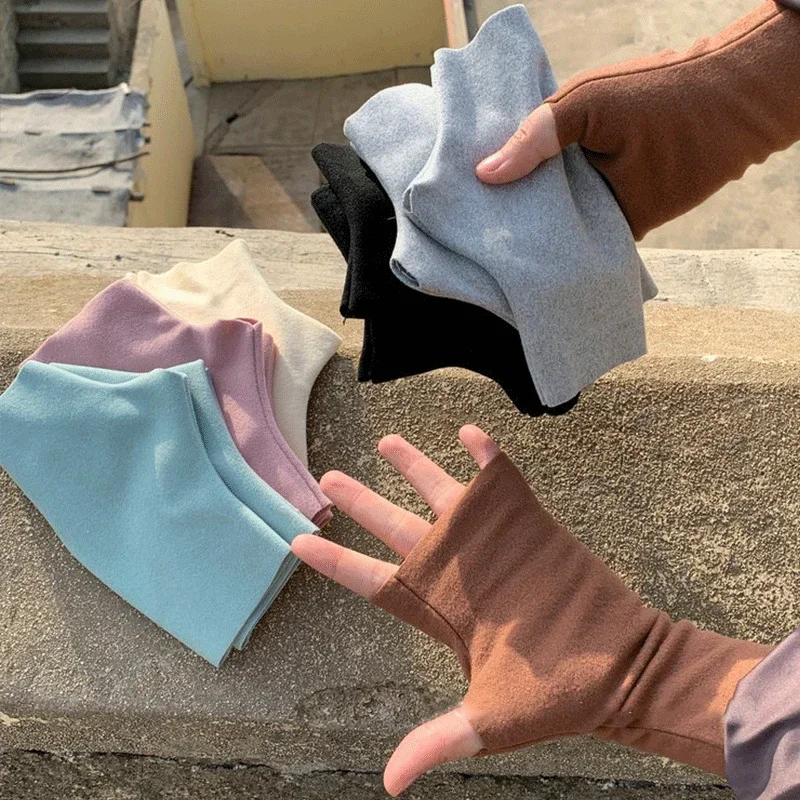 Guantes sin dedos de terciopelo suave para mujer, guantes con pantalla táctil de medio dedo, finos, protección de la palma de la muñeca para otoño e invierno, manoplas cálidas para conducir