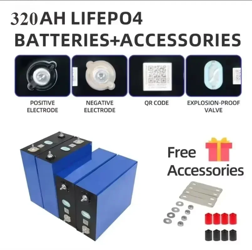 320Ah Lifepo4 Cells Grade A Rechargeable Battery 3.2V 320AH Iron and Lithium Phosphate DIY 12V 24V 48V Battery Pack