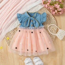 Baby Denim Dress Baby Girl Star Embroidered Gauze Princess Dress Cute Baby Clothes