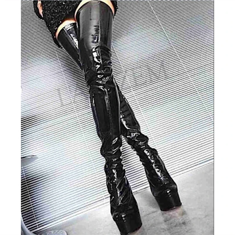 ZHIMA Women Thigh High Boots Stretchy Side Zipper Stiletto Heels Black Over Knee Boots Shoes Woman Botas Mujer Big Size 39 45 52