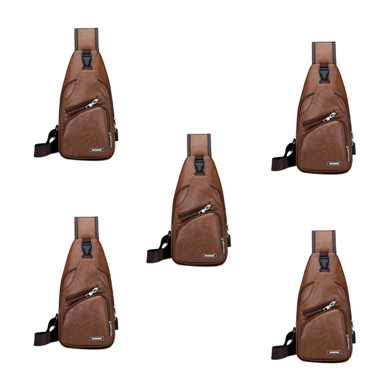 

NEW-5X Mini USB Interface Plenty Of Space Mens Casual Bag Fashion Outdoor Sling Bag Travel Day Pack PU Leather Crossbody Bag