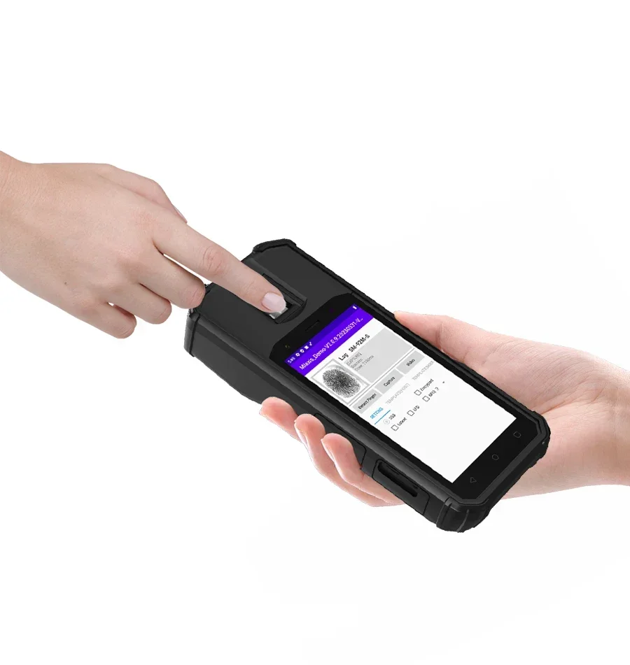 5 นิ้ว Android Digital NFC เครื่องอ่านลายนิ้วมือ Biometric จับอุปกรณ์ Handheld Terminal 4G