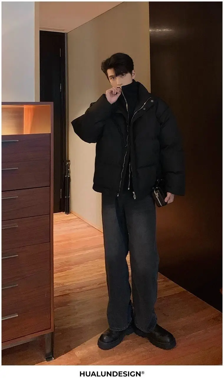 New Fake Two Piece Warm Coats Men Winter Loose Cotton-padded Jackets Men's 2026 Solid Color Pockets Overcoats C919
