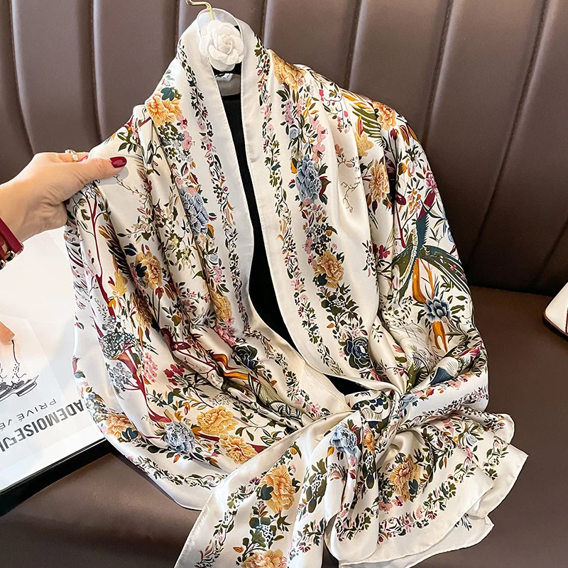 Women 180*90cm Fashion Beautiful Soft Silk Scarves female Lady Shawl Hijab Wrap Foulard Bandanna Muffler Beach Pareo