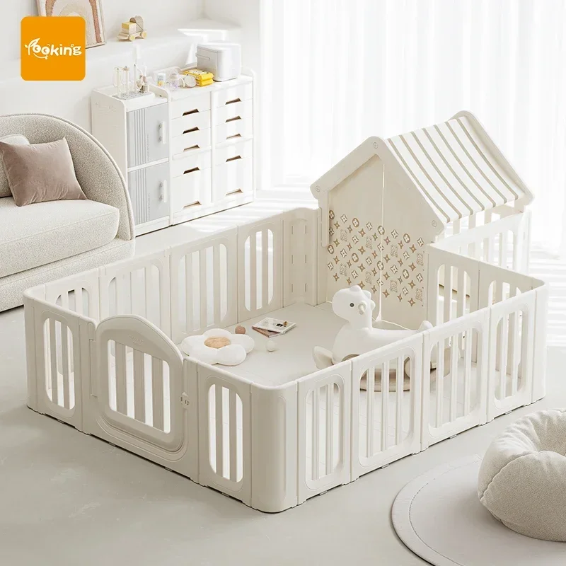 Pagar bayi sudut bulat sentuhan halus bentuk dapat disesuaikan halaman bermain aman dengan gerbang Area Playpen portabel untuk dalam dan luar ruangan