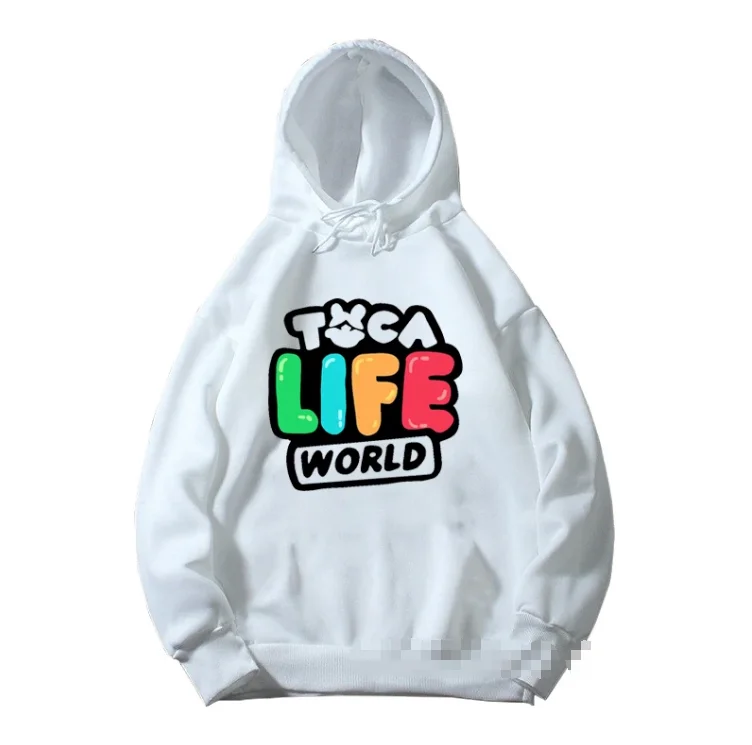 Toca Life World New  Print Kids Pink And White Hoodie   Children\'s Clothes Toca Boca Boys Cartoon Animation Game Top