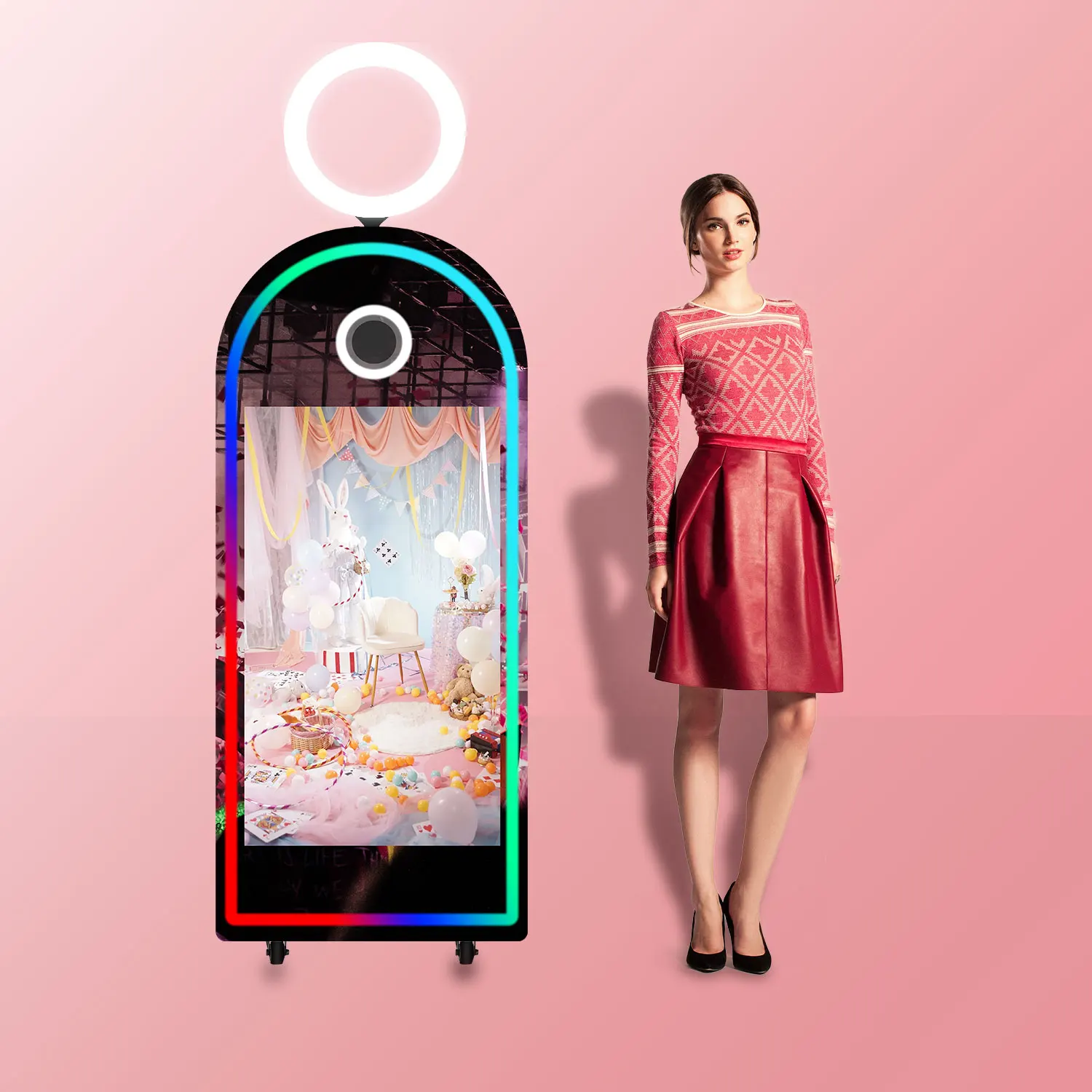 Newest 65 Inch Arch Magic Mirror Photo Booth Machine Ring Light Photobooth Wedding 43 inch LCD Touch Screen With Camera Printer