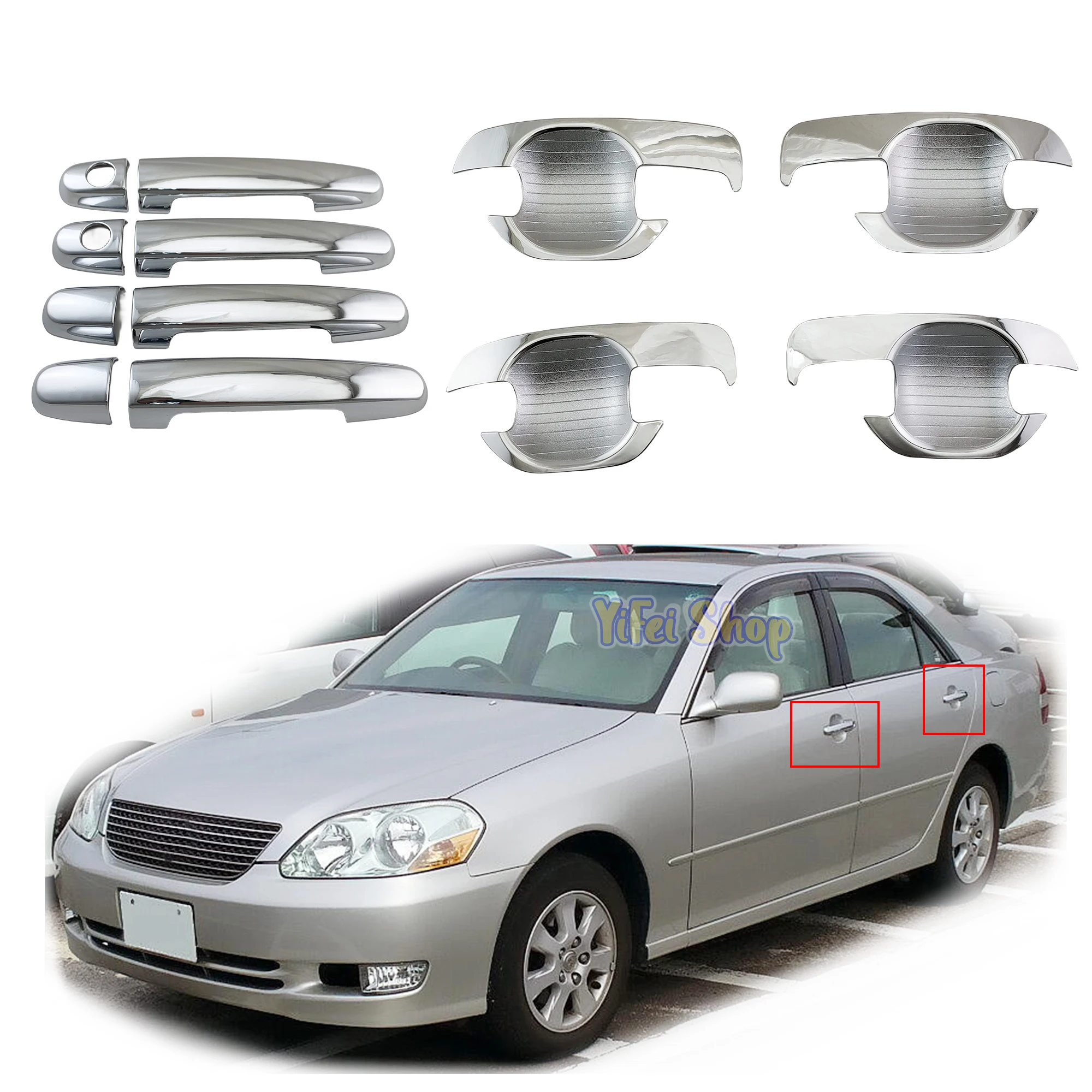 

ABS Chrome Car Accessories Plated Door Handle Bowl Cover Trim Paste Style For Toyota Mark II Mark2 GX110 GX 110 2001 2002 2003