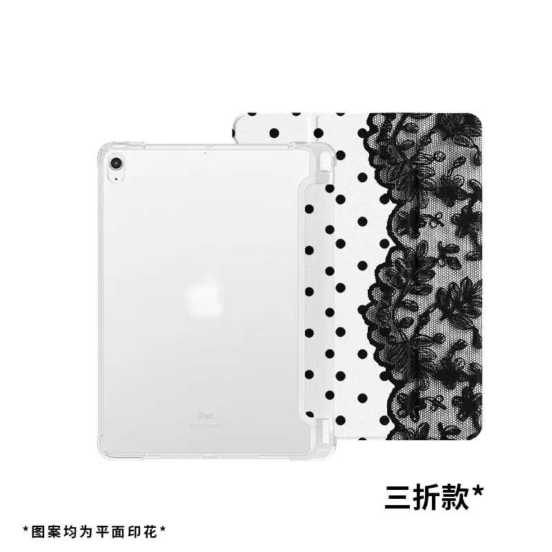 Black Polka Dots Lace ins Y2K Tablet Case For iPad Pro 11 13 M2 M4 M3 10.2 5/6th 7/8/9/10/11th Mini 6 7 Air 1 2 3 4 5 6 Cover
