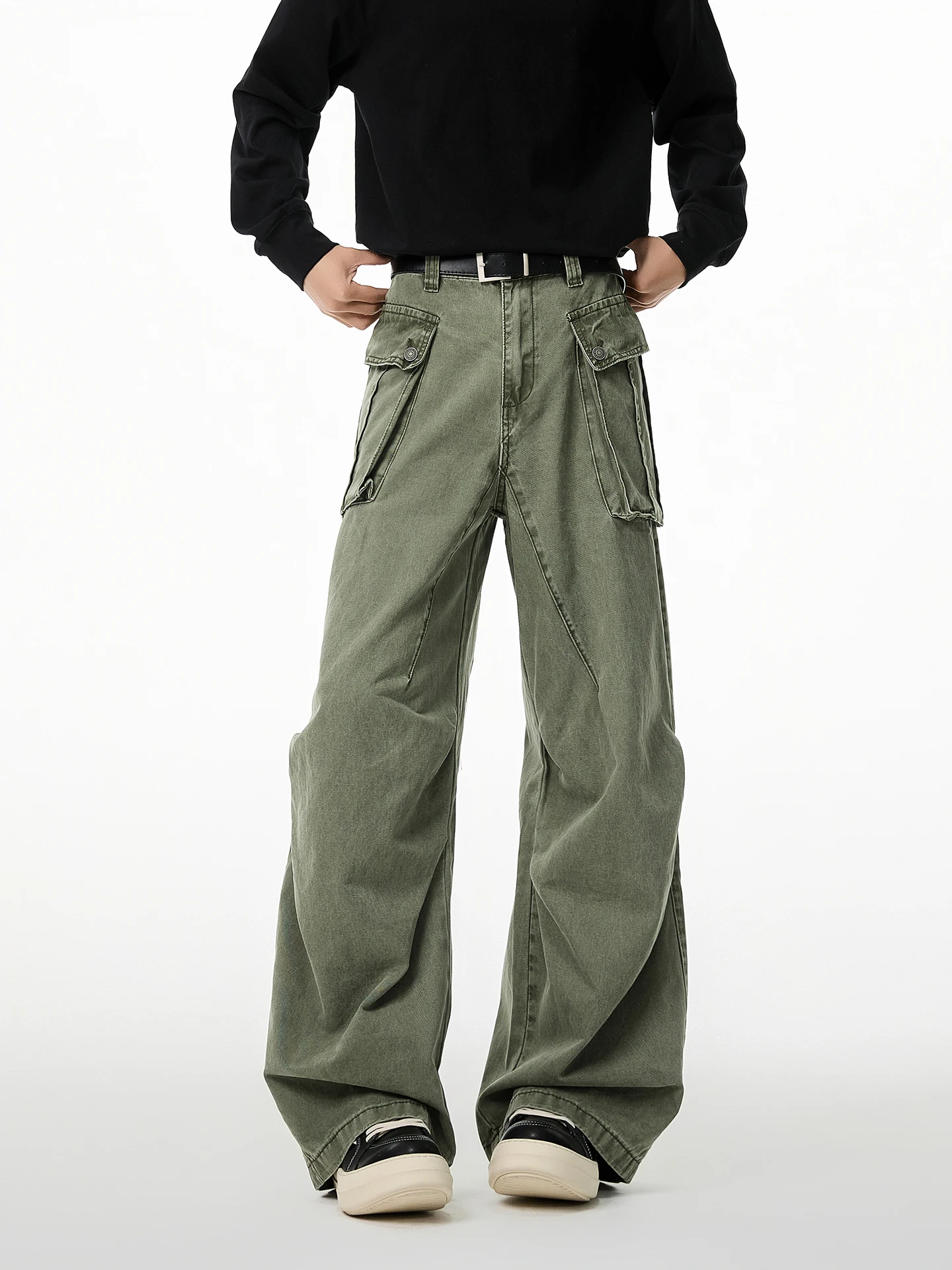 

Vintage Men's Cotton Work Trousers Summer High Street Faion Brand Large ket Loose Straight Casual Pants