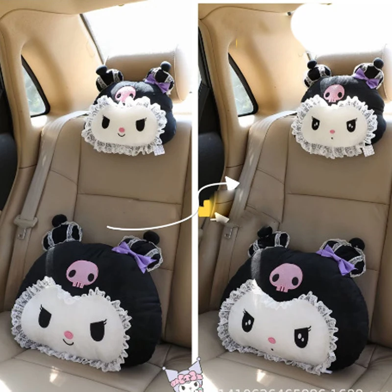 

Подушка на подголовник автомобиля Kawaii Sanrio, подушка для поясницы, плечевой коврик, мультяшная плюшевая подушка для шеи Kuromi, милый аниме, декоративные аксессуары, подарок