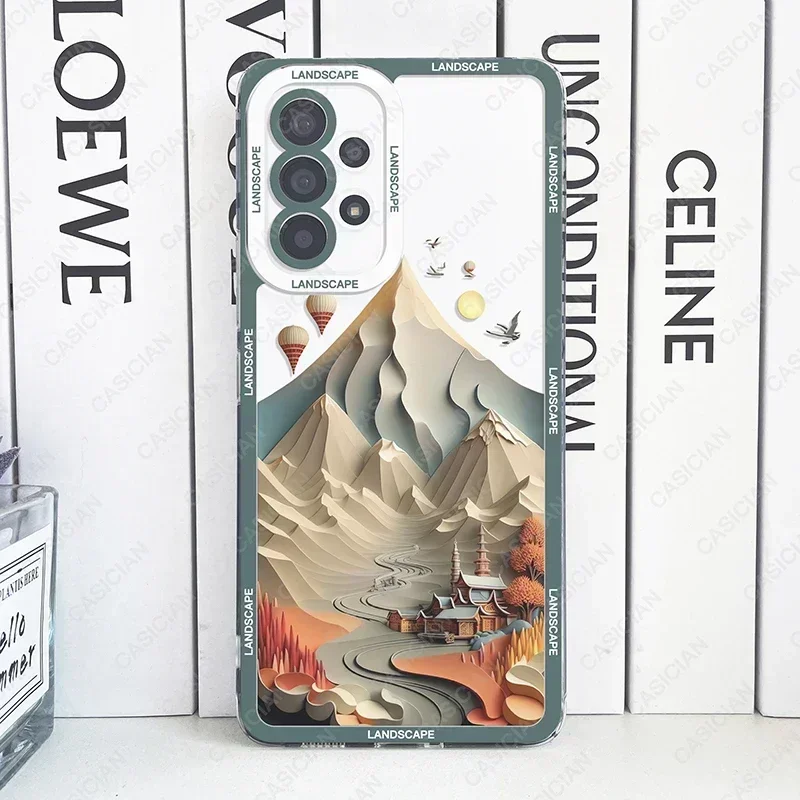 Case For Samsung Galaxy S20 Plus S21 FE S22 S23 S24 Ultra A53 A52 A54 A55 A34 5G Paper Cute Art Landscape Aesthetic Phone Cover