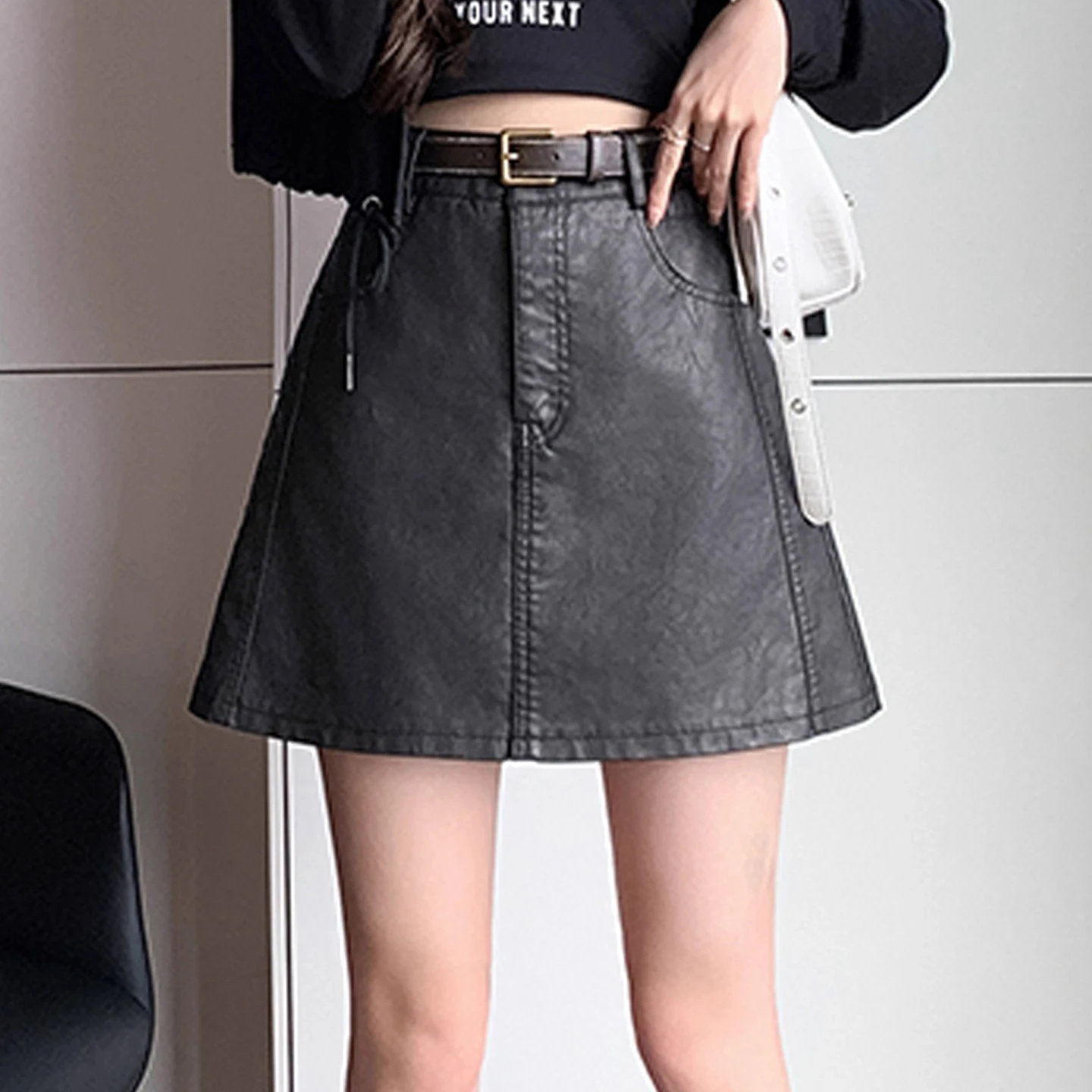 

Women Faux Leather Skirt High Waist Pencil Mini Skirt Autumn Winter