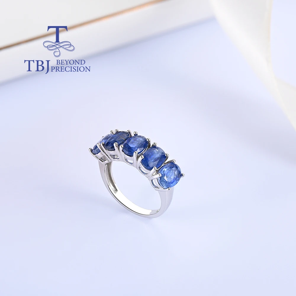 Band silver Ring with natural blue kyanite Rings oval 5*7mm Real gemstones fine jewelry for women gift