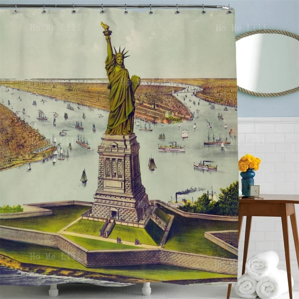 New York Statue Of Liberty Bathroom Decoration Shower Curtain Landmark Artwork