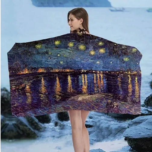 Oil Painting By Van Gogh Table Mats Sunflower Starry Night Microfiber Beach Towel Absorbent Quick Dry Soft Yoga Resort Towel