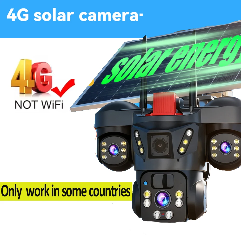 V380 Pro Draadloze Solar Beveiligingscamera Drievoudig Scherm 10X Zoom 4G Simkaart Solar CCTV Lange Batterijduur Draadloze Solar WiFi IP Camera