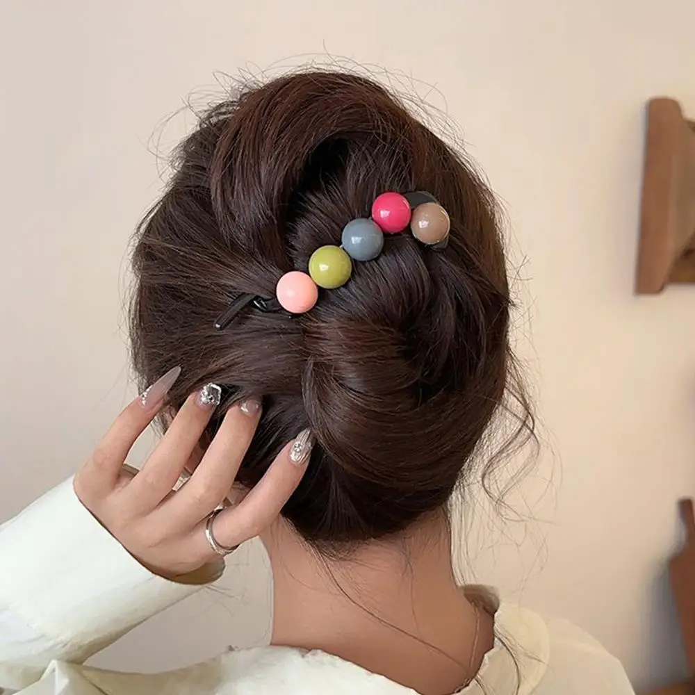 

Rainbow Beads Twist Hair Clips Love Heart Beaded Ponytail Clip Hair Accessories Head Hairpin Shark Clip Summer Headwear Sweet