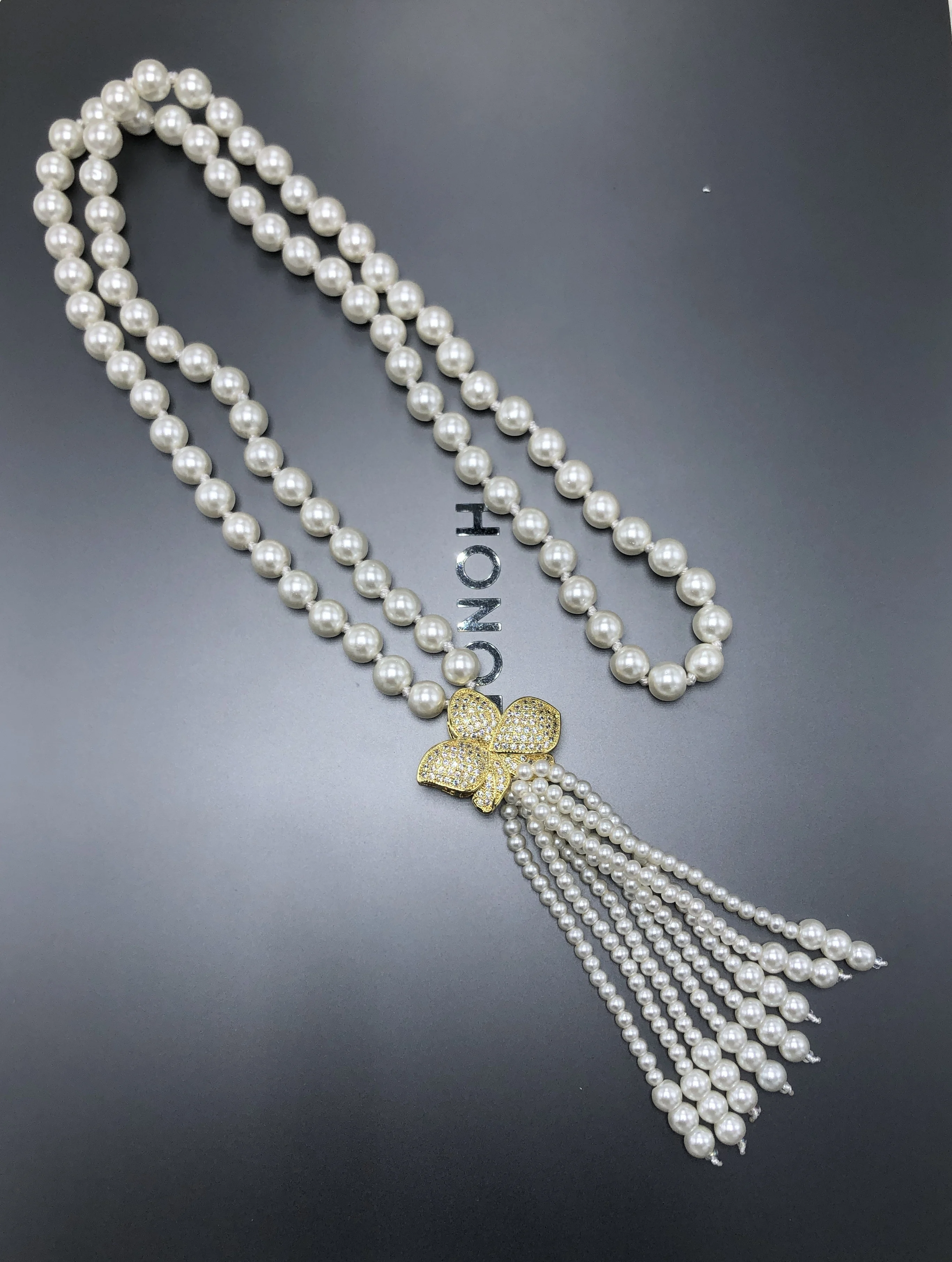 1pcs Shell Pearl Beads Chain Tassels Women Necklace Elegant Jewelry Gift,Handmade Golden Pendant CZ Micro Pave Charm