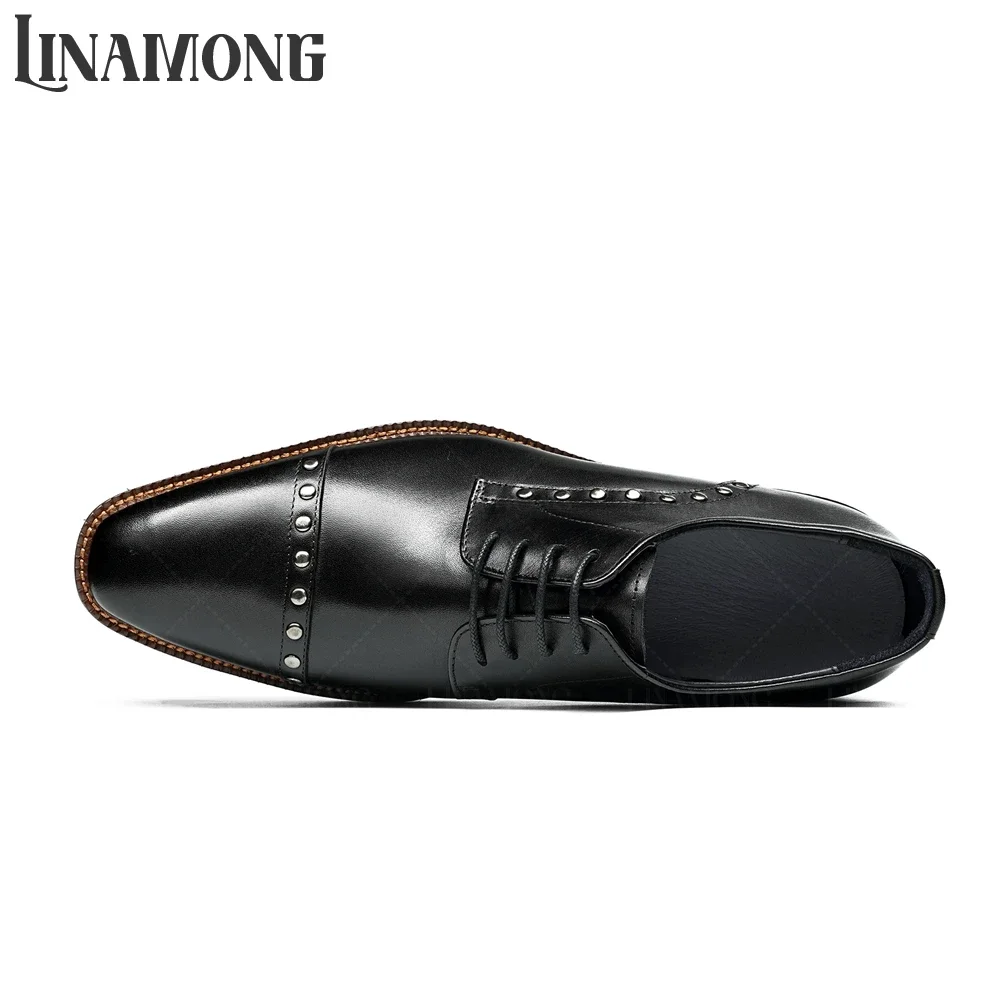 Cap Toe Leather Shoes for Men Rivet Embellished Business Dress Shoes Designer Style Elegant Genuine Leather Shoes Banquet Shoes