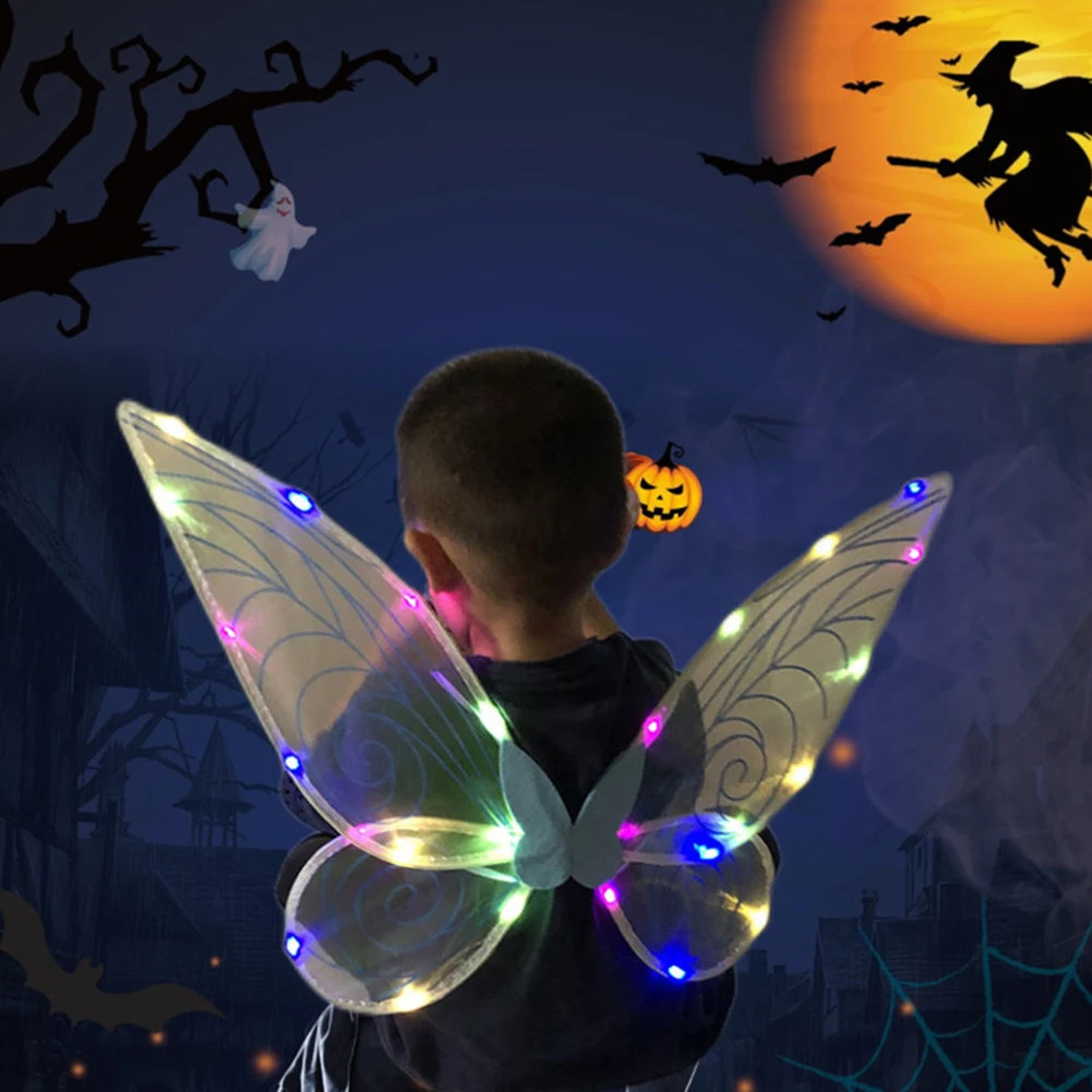 Dress Up Angel Wings LED Fairy Wings Butterfly Sequin Wings Glowing Elf Princess Costume for Kids Girls Christmas Birthday Party