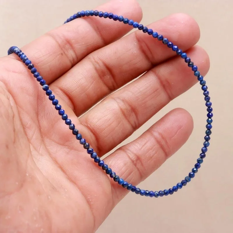 Natural Blue Lapis Lazuli Faceted Round 2-3MM Gemstone Beads Long Necklaces 24"