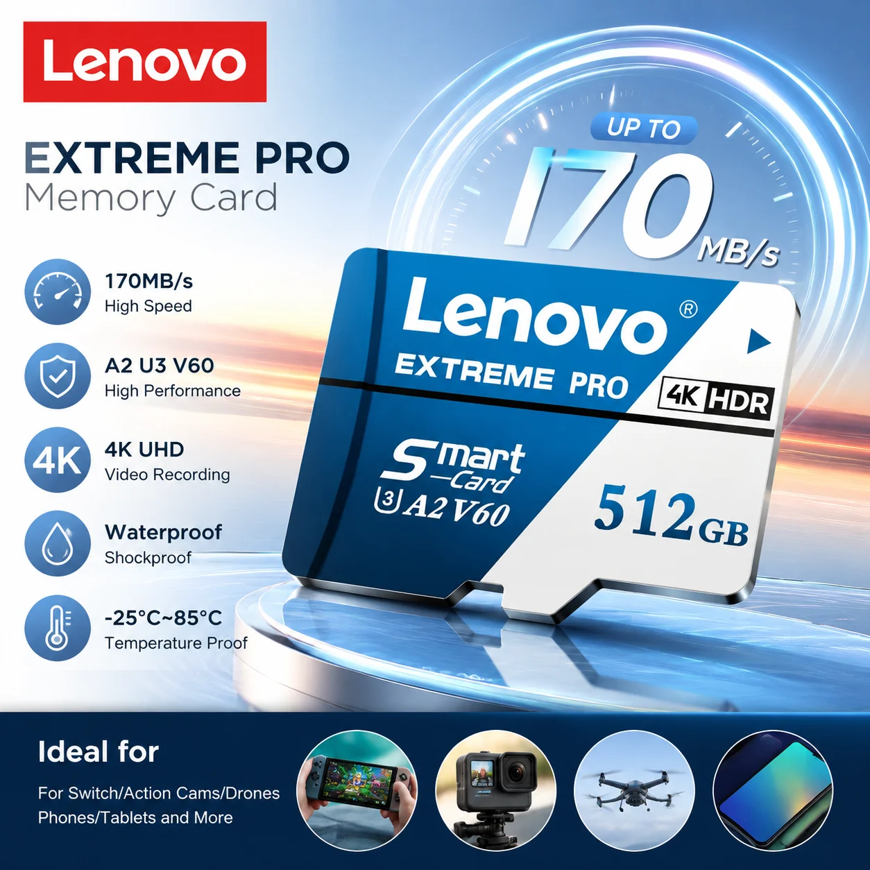Lenovo Full HD SD Cards TF Cards Memory Card Micro TF SD Card 512GB 256GB 64GB Error Correction for Camera / Camera / Smartphone