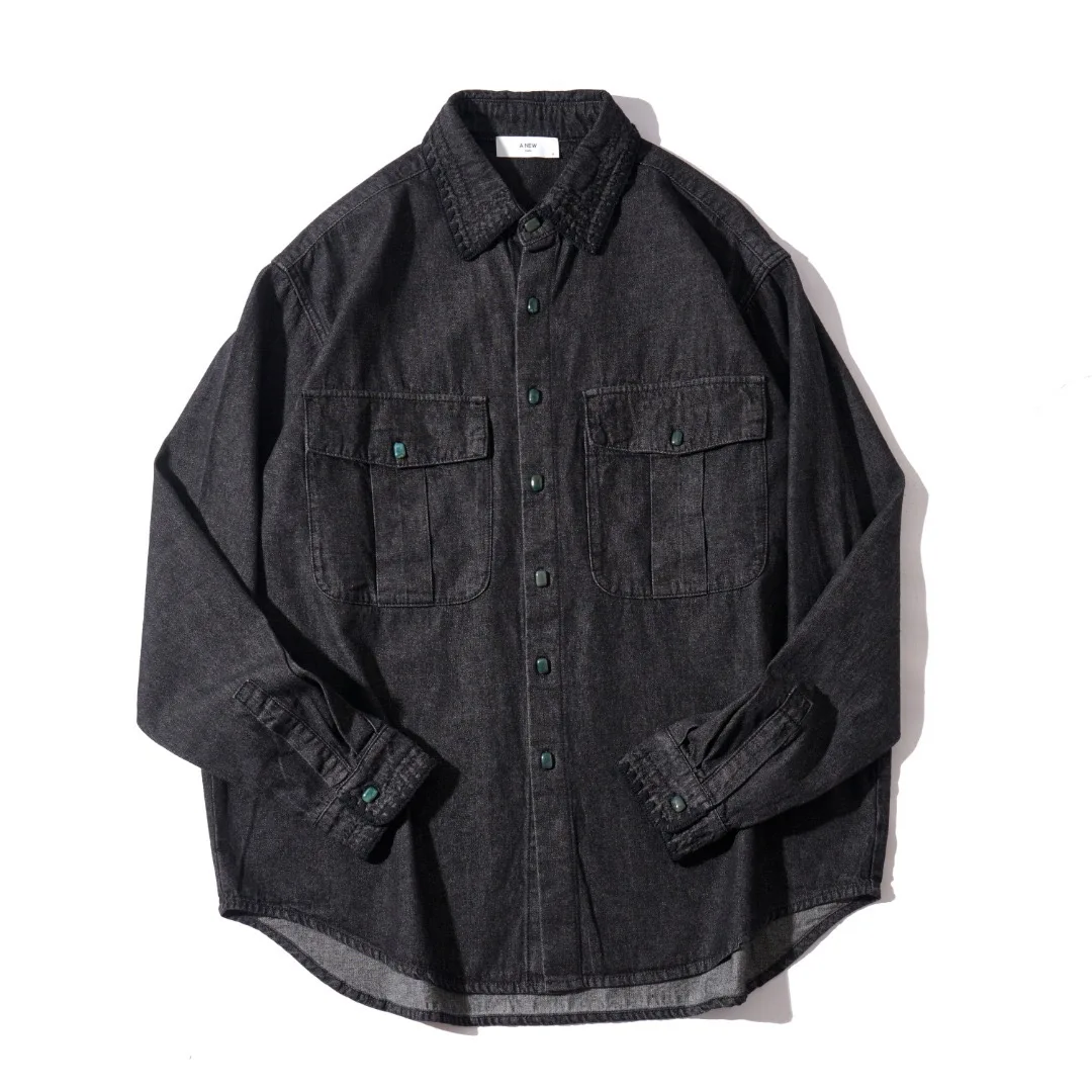 Autumn new product - classic style wide-fit Japanese retro washed denim workwear-style casual shirt jacket for couples