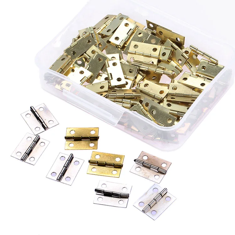 100 Bisagras Decorativas Mini Plateadas/Doradas con Caja de Almacenamiento y 400 Tornillos para Joyería, Cajas de Madera, Puertas de Muebles, 18*16mm
