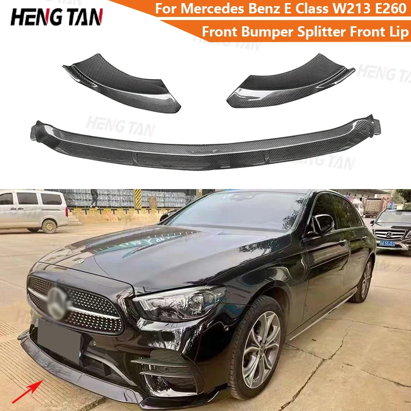 Carbon Fiber For Mercedes Benz E Class W213 E260 E300 E350 2021+ Car Front Bumper Splitter Front Lip Chin Spoiler Diffuser Parts