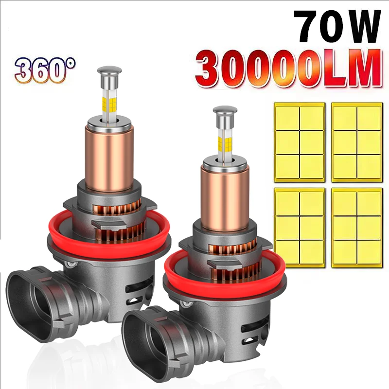 2pcs H7 H8 H9 H11 LED Headlight Bulbs 24PCS 360° CSP Chips 6000K White Plug-and-Play  LED Fog Light Bulbs with Turbo Cooling Fan