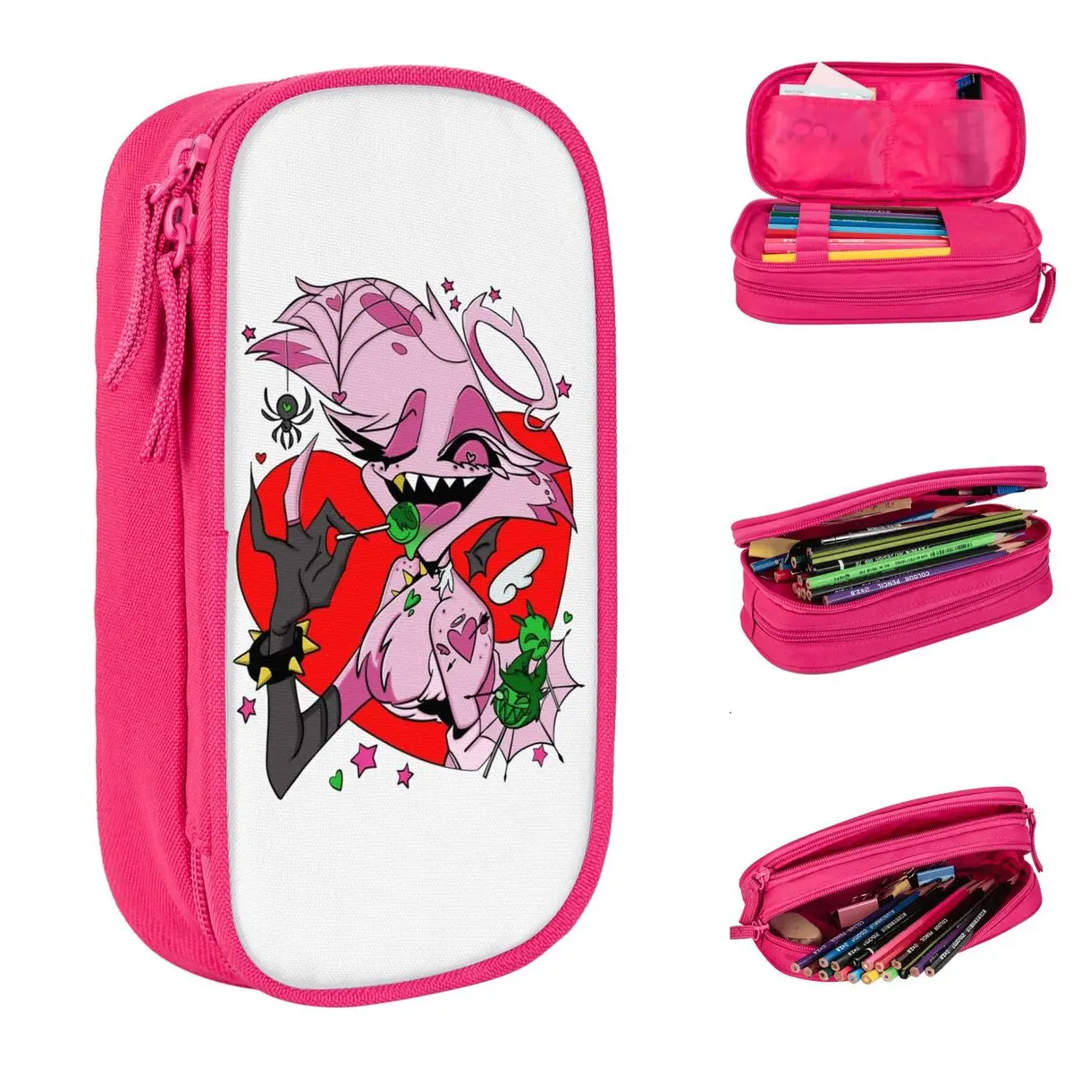 Hazbins Estuche para lápices Anime Angel Dust Pen Bag Girl Boy Almacenamiento grande Estudiantes Regalo escolar Estuches para lápices