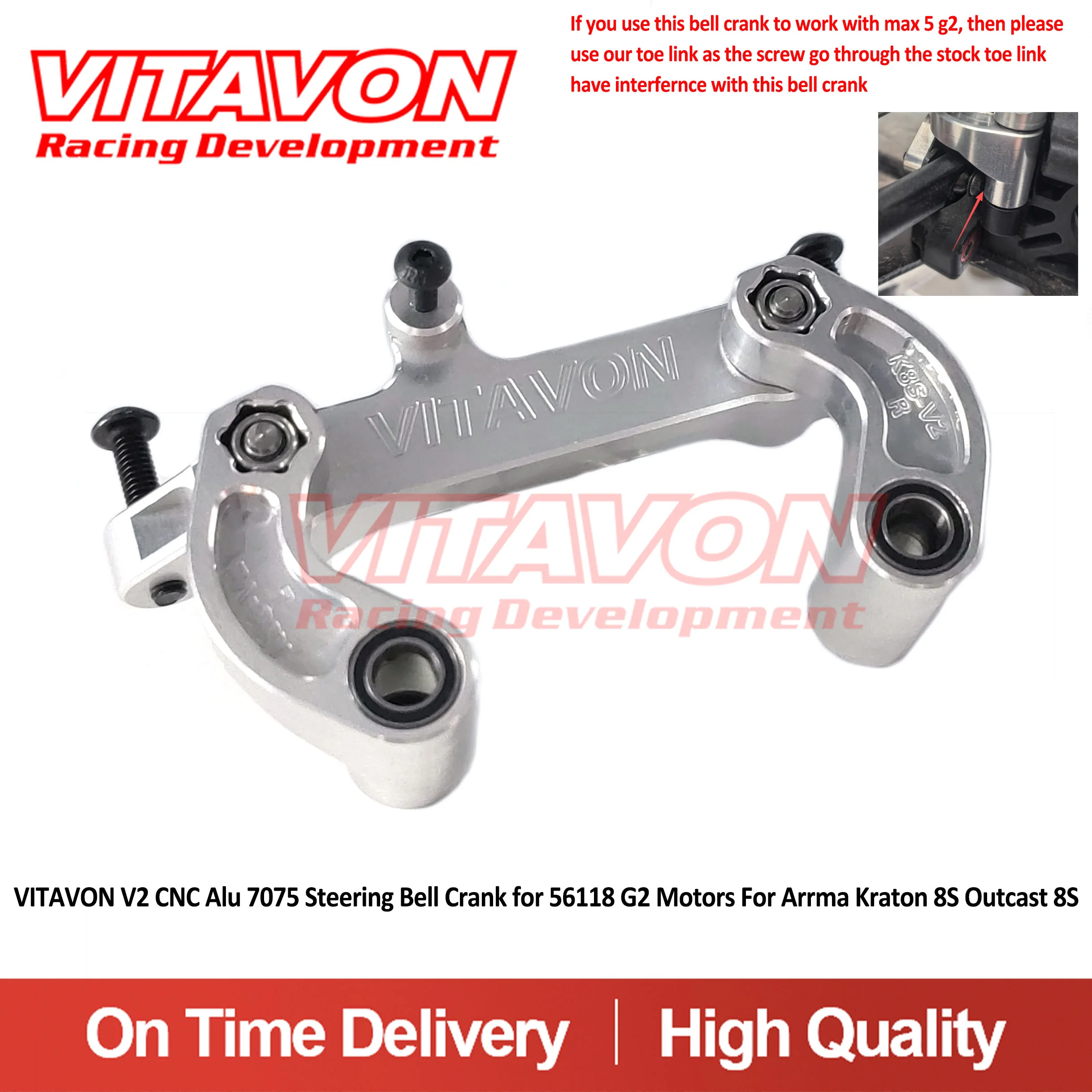 VITAVON V2 CNC Alu 7075 Steering Bell Crank For Arrma Kraton 8S Outcast 8S 