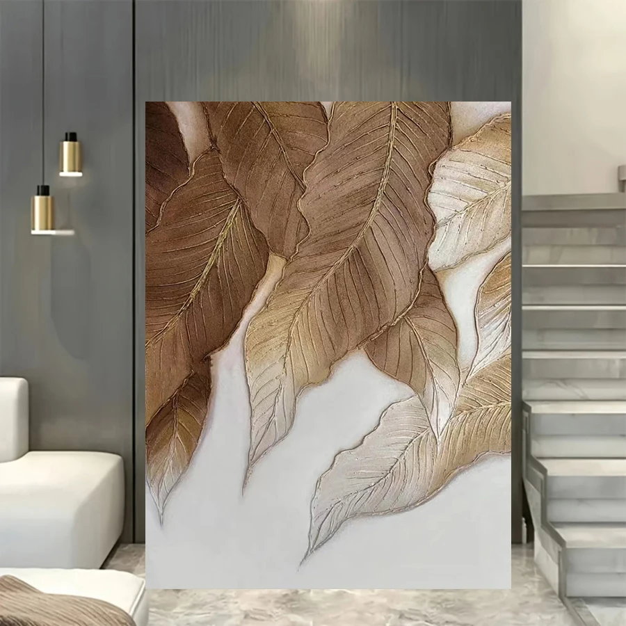Botanical Abstract Leaf Painting Brown Abstract Art Leaves Wall arts Painting, Modern Wall art Canvas Posters, No Framed