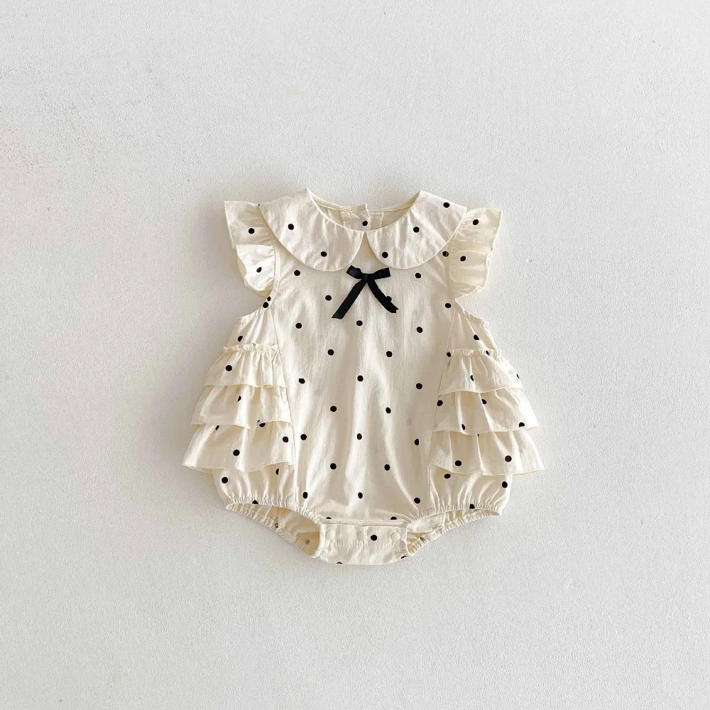 2026 Summer Baby Girl Romper 0-3Years Cute Newborn Princess Ruffles Sleeve Peter Pan Collar Polka Dot Bodysuit Outfits Clothes