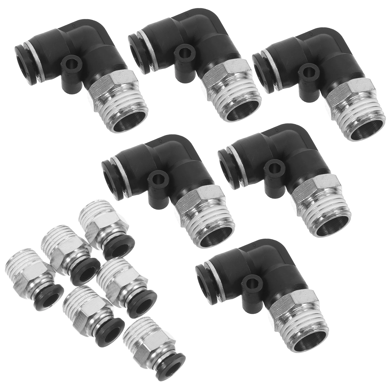 

12 Pcs Black Threaded Straight Joint Push Release Air Fittings Quick Connect Tubing Connectors Hydraulic Cylinder Seal Kit Air
