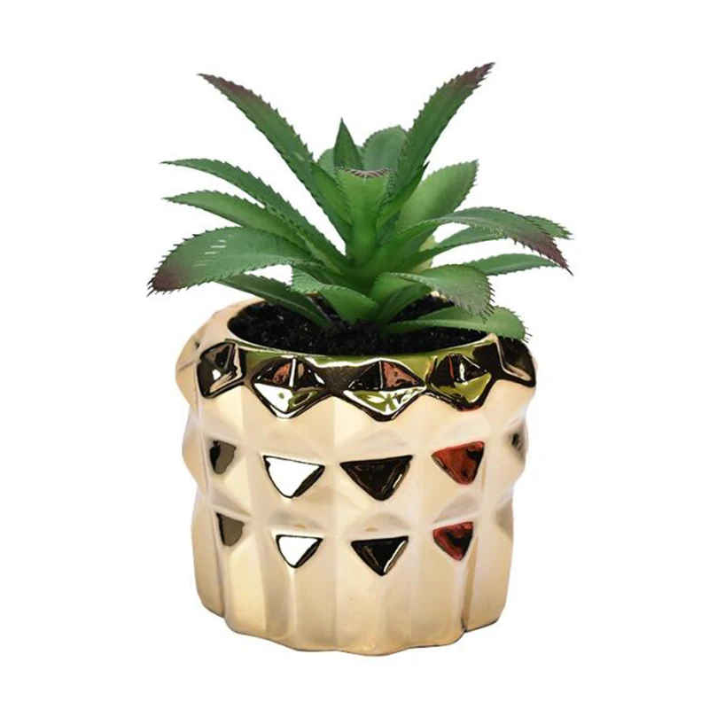 Gold Plated Succulent Plant Pot Flower Pot Creative Geometry Vase Planter Desktop Ornaments Garden Home Decor