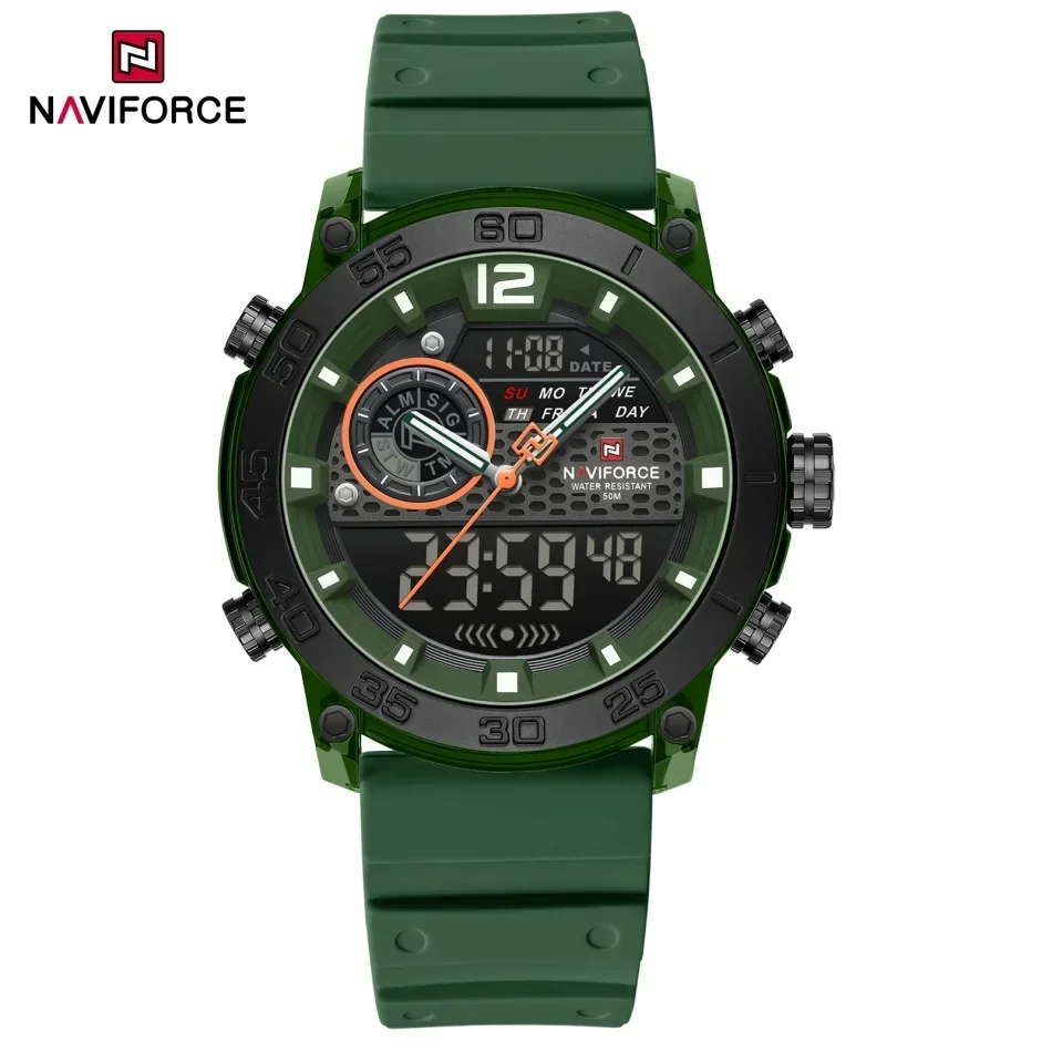 NAVIFORCE NF6104 Мужские легкие спортивные часы с двойным дисплеем и ночником для мальчиков, кварцевый секундомер, многофункциональный