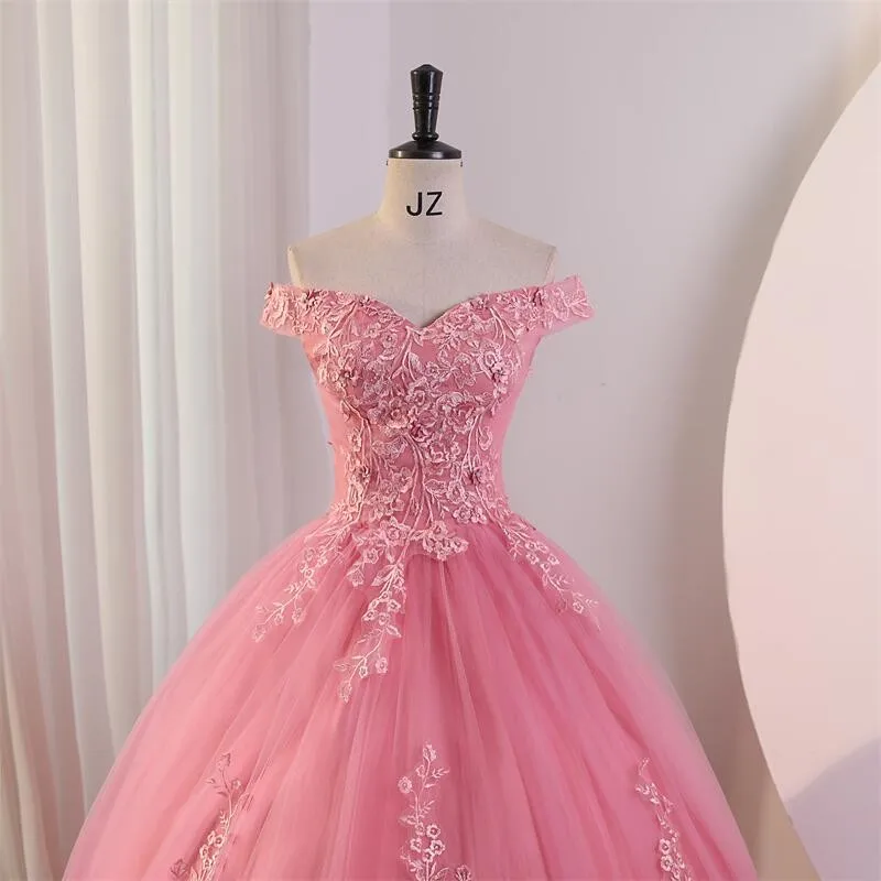 Ashley Gloria Roze Quinceanera Jurken Zoete Bloemenfeestjurk Luxe Kanten Baljurk Echte Foto Prom Jurk Boho Vestidos