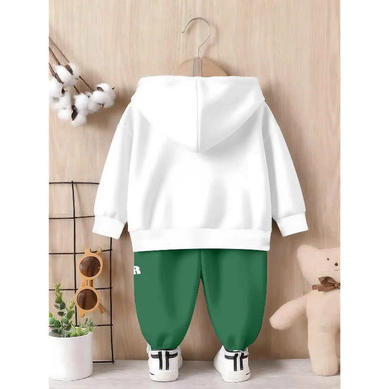 Little Boys 2 Piece Hoodie Jogger Tracksuit, Soccer Splash Skate Duck Surf Shark Cartoon Print Kids Casual Sport Outfit